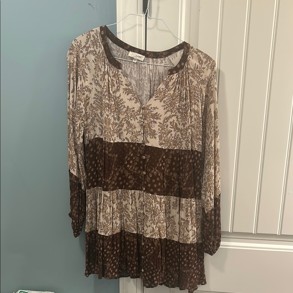 Promesa Brown and Cream Floral Mini Dress